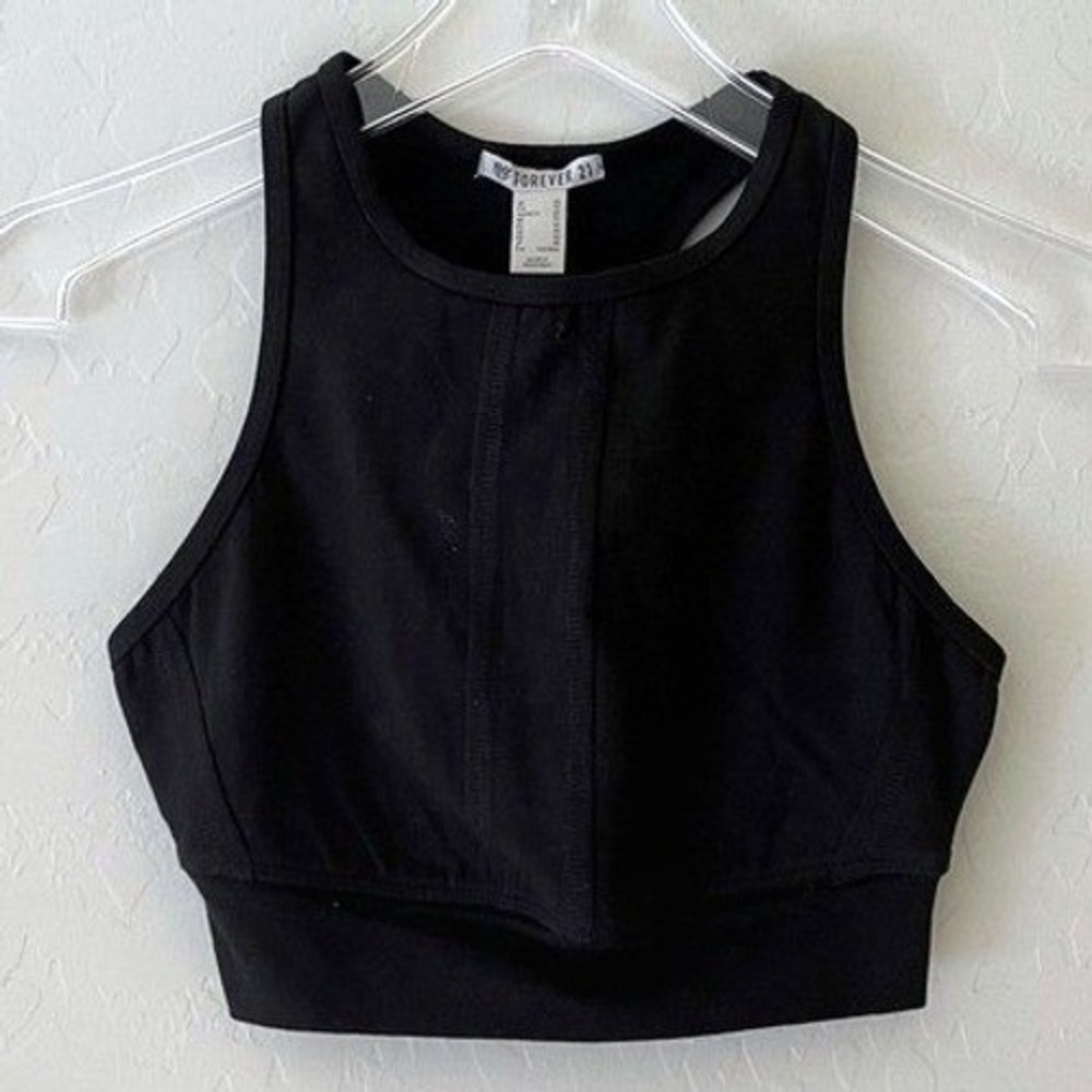 Forever 21 Active Sport Bra Tank Top Athletic Black High Neck Racerback XS NEW